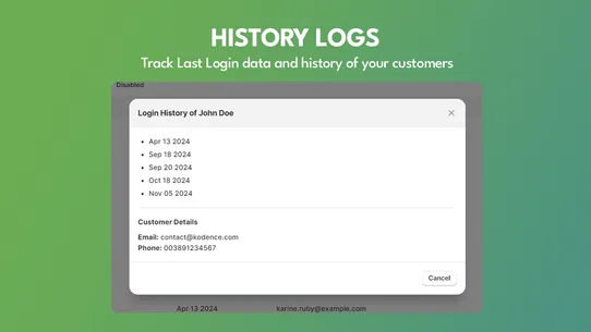 Tickr Customer Login History screenshot