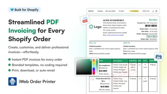 iWeb Order Printer PDF Invoice screenshot