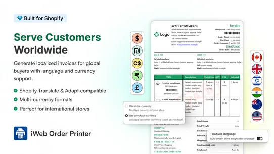 iWeb Order Printer PDF Invoice screenshot