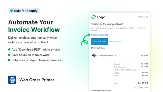 iWeb Order Printer PDF Invoice screenshot