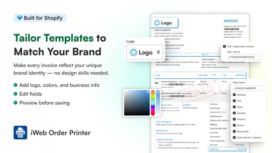 iWeb Order Printer PDF Invoice screenshot