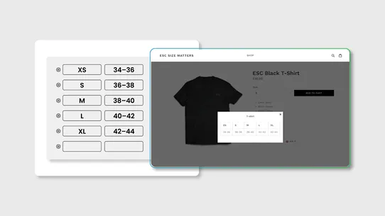 Size Charts &amp; Size Guide ‑ ESC screenshot