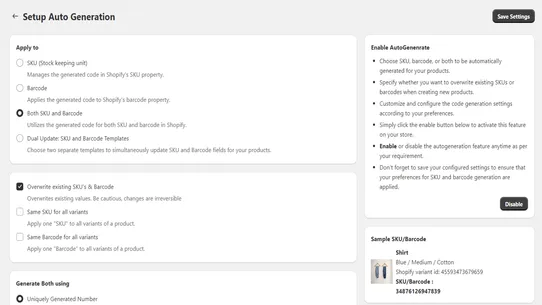 Easy SKU and Barcode Generator screenshot