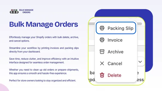 DEL ‑ Bulk Manage Orders screenshot