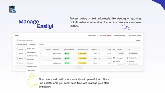 DEL ‑ Bulk Manage Orders screenshot