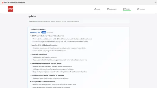 Infor eCommerce Connector screenshot