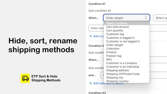 ETP Sort Hide Shipping Rates screenshot