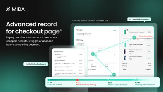 MIDA: Heatmap, Replay Checkout screenshot