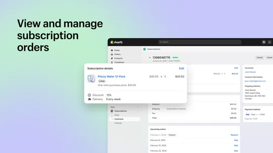 Shopify Subscriptions screenshot