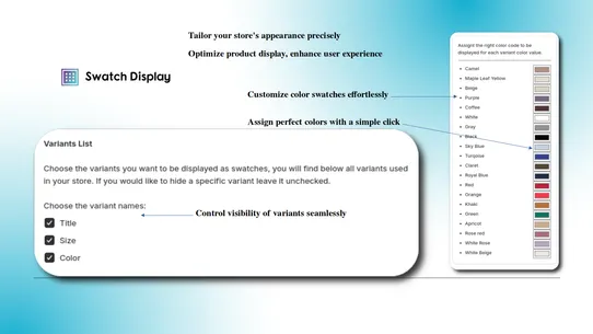 SwatchDisplay: Color Size Cart screenshot