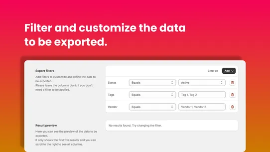 ExD: Product data export screenshot