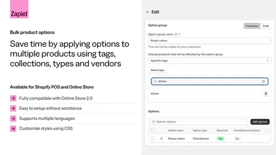 Zapiet ‑ Product Options screenshot
