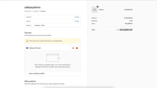 Safepay Checkout screenshot