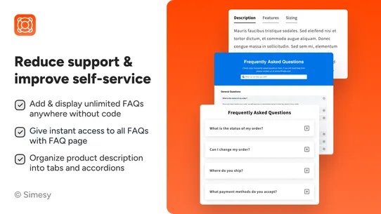 Simesy Product FAQs &amp; FAQ Page screenshot