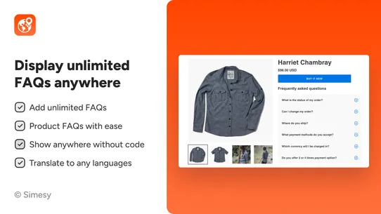 Simesy Product FAQs &amp; FAQ Page screenshot