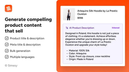 Simesy AI Product Description screenshot