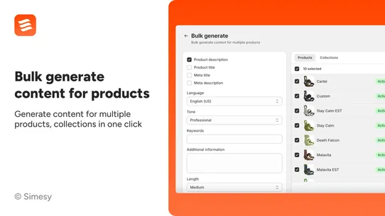 Simesy AI Product Description screenshot
