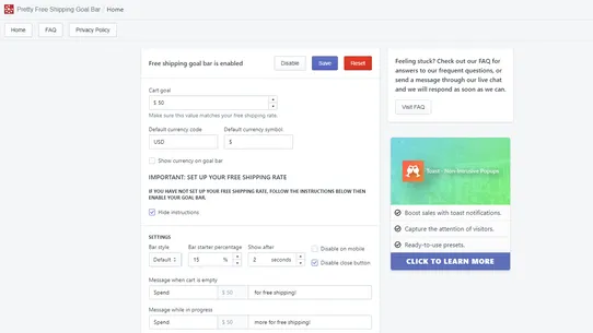 Pretty Free Shipping Goal Bar screenshot