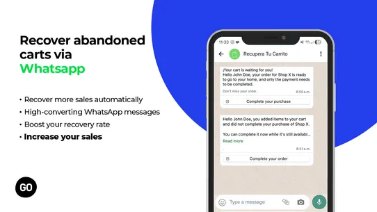 WhatsApp for abandoned carts screenshot