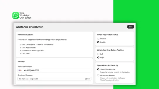 Vista WhatsApp Chat Widget screenshot