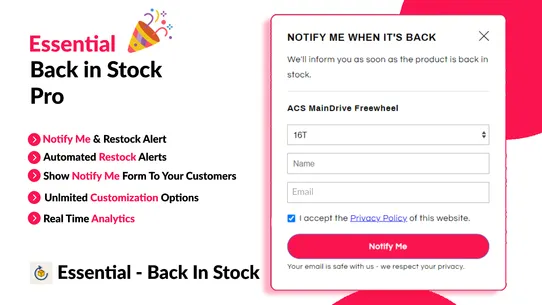 Essential ‑ Back In Stock Pro screenshot