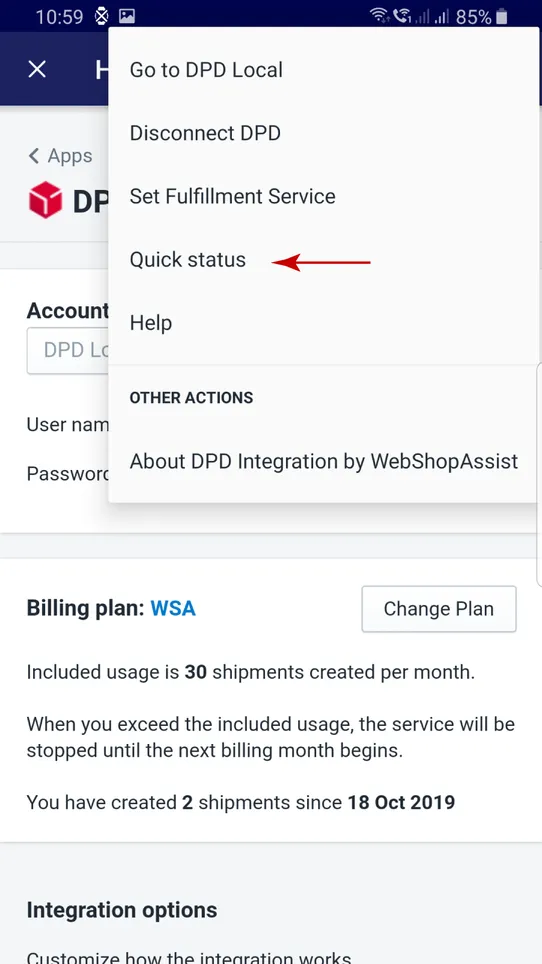 DPD Integration screenshot