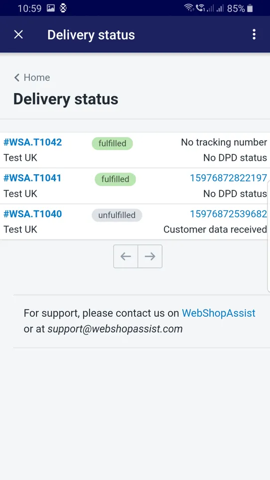 WSA DPD Integration screenshot