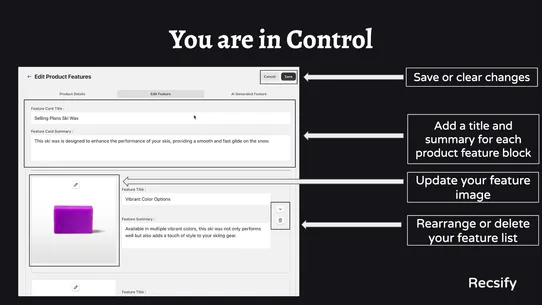 Recsify ‑ Key Product Features screenshot