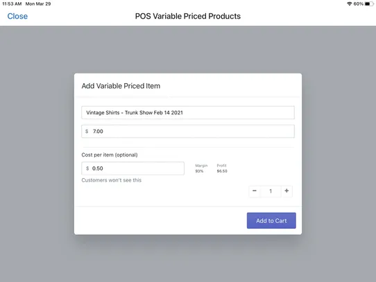 POS Variable Priced Products screenshot