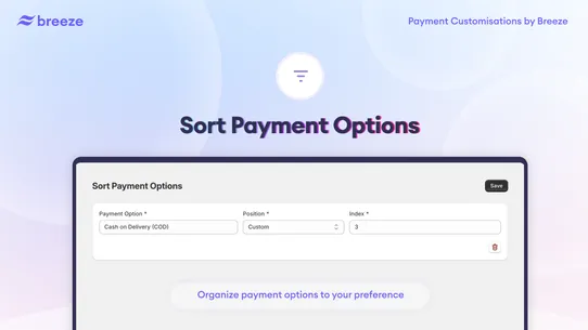 Payment Customisation ‑ Breeze screenshot