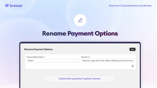 Payment Customisation ‑ Breeze screenshot