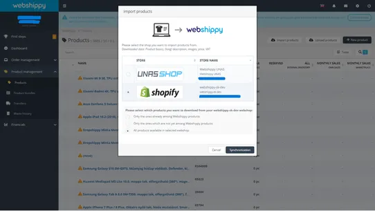 Webshippy screenshot