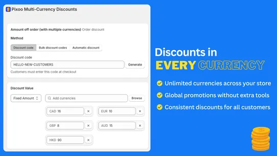 Pixoo Multi‑Currency Discounts screenshot