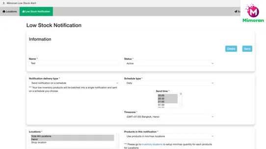 Mimoran Low Stock Alert screenshot