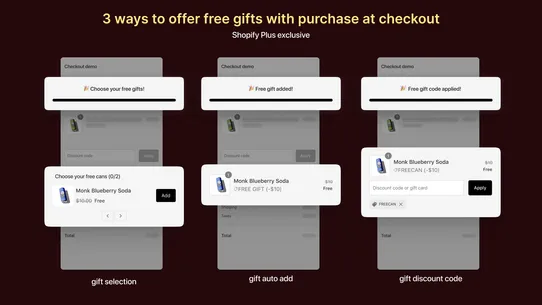 Monk Free Gift+Checkout Upsell screenshot