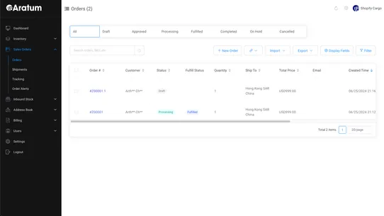 Aratum Fulfillment &amp; Shipping screenshot