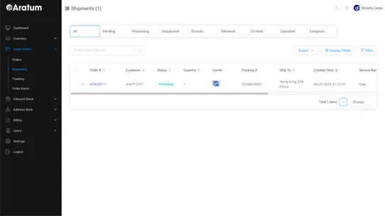 Aratum Fulfillment &amp; Shipping screenshot