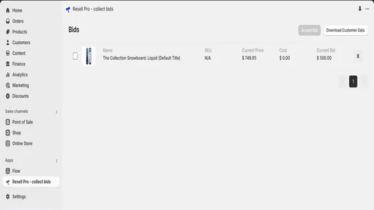Resell Pro ‑ collect bids screenshot