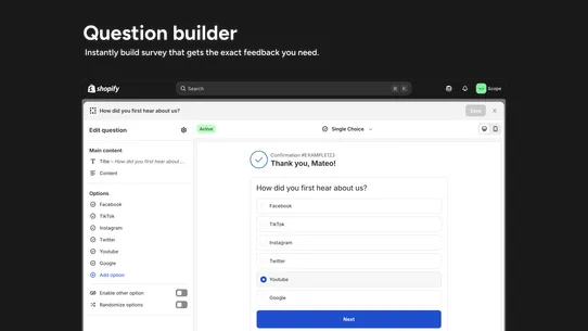 Scope Post Purchase Survey screenshot