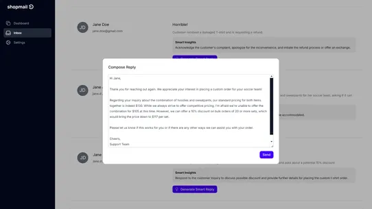 Shopmail AI Customer Support screenshot