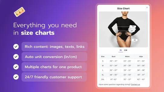 Platmart Size Charts screenshot