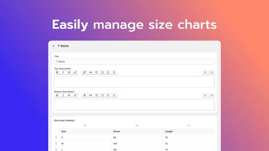 Platmart Size Charts &amp; Guides screenshot