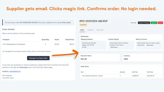 Orlio: PO &amp; Supplier Portal screenshot