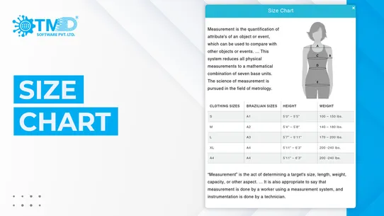 TMD Custom Size Chart &amp; Guide screenshot