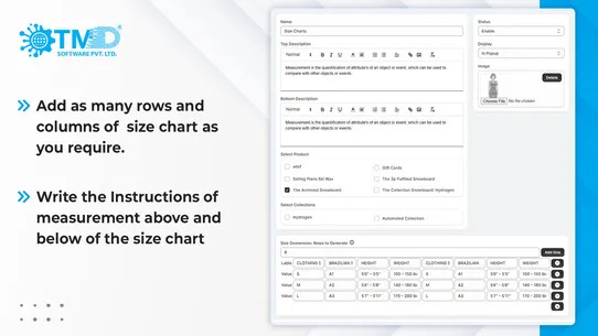 TMD Custom Size Chart &amp; Guide screenshot