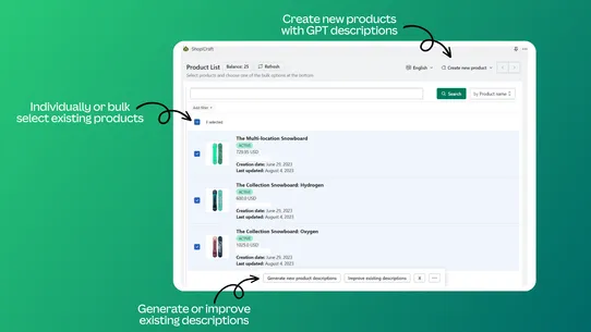 ShopiCraft‑AI Descriptions screenshot