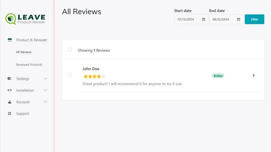 Leave Product Review screenshot