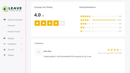 Leave Product Review screenshot