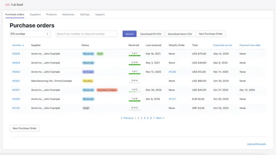 Full Shelf Purchase Orders screenshot