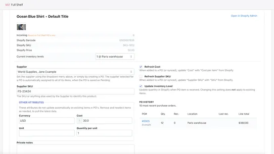 Full Shelf Purchase Orders screenshot